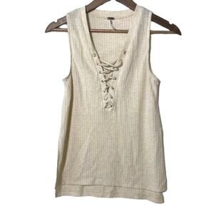 Poof Ribbed Lace Up Tank Top Beige Small